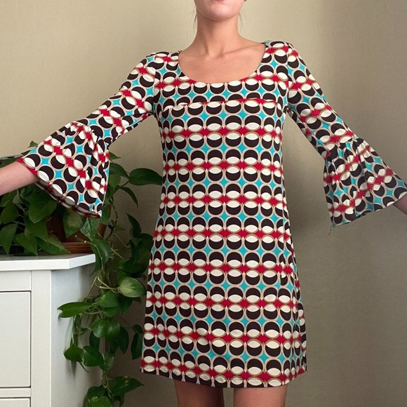 Vintage Retro Bell Sleeve Mini Dress - Picture 1 of 8